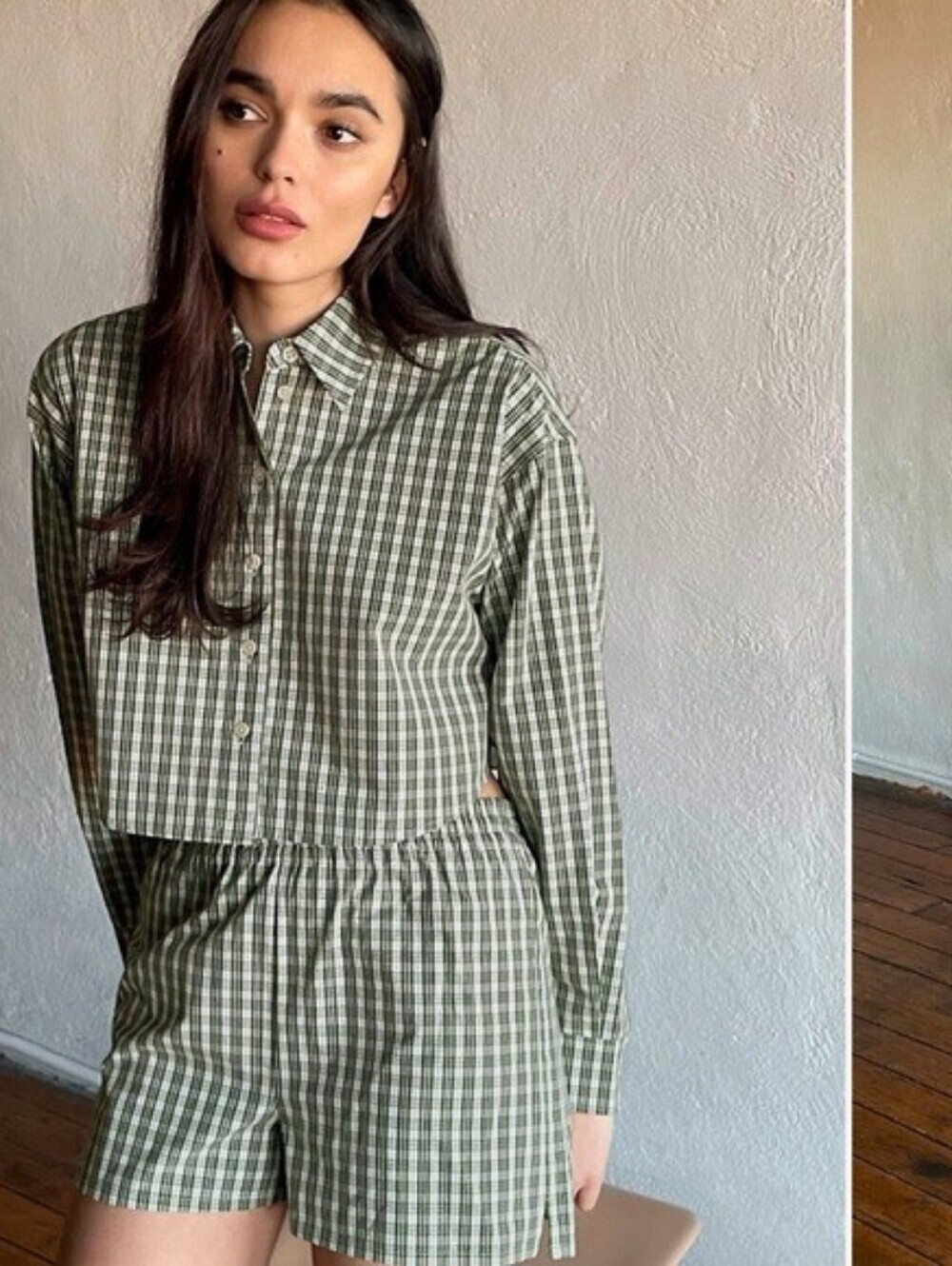 ARITZIA SUNDAY BEST Crop Plaid Women Blouse Long Sleeve Size 1 100% Cotton